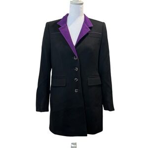Algo Of Switzerland Cashmere Coat Women's Medium Black Purple Corduroy Chic